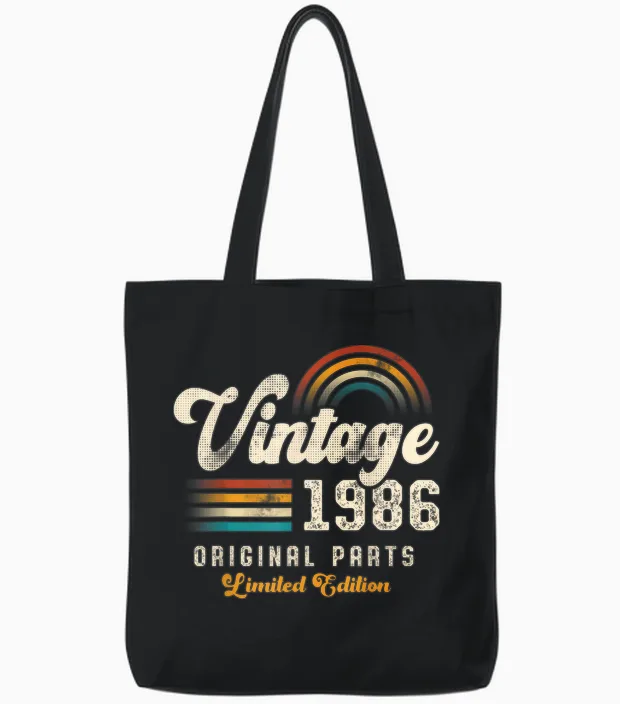 Vintage 1986 Original Parts 39th Anniversary Retro Tote Bags in Black
