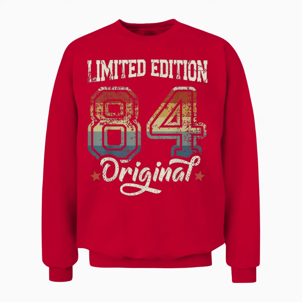 40th Birthday Man Woman 40 Years 1984 Decorative Funny Gift T-Shirt, Black Unisex Sweatshirt in Red