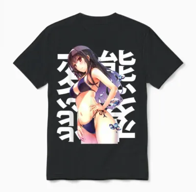 Anime Girl Lewd Kawaii Waifu Japonais Otaku Manga Unisex T-Shirt - Black