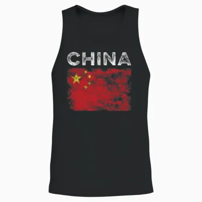 China Flag Distressed - Chinese Unisex Tank Top - Black