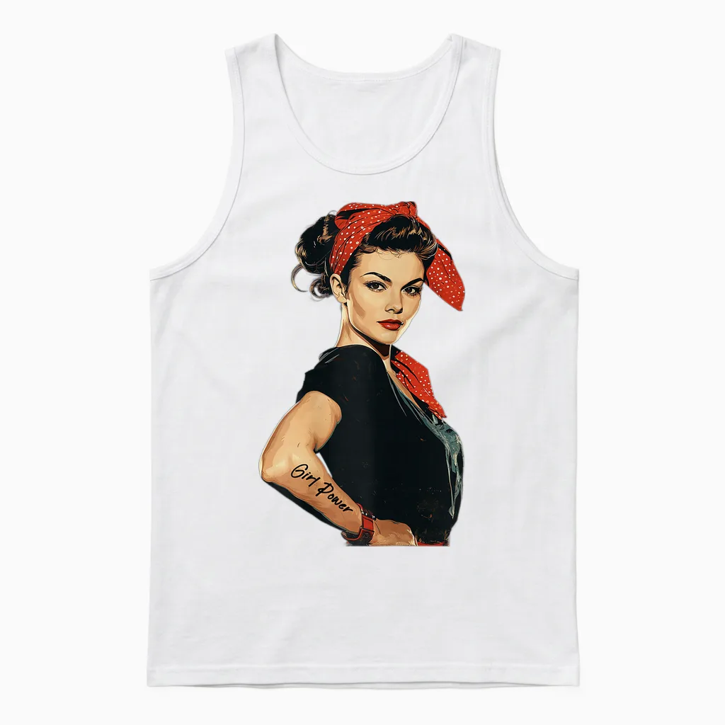 Rockabilly Girl Power T-Shirt, Black Unisex Tank Top in White