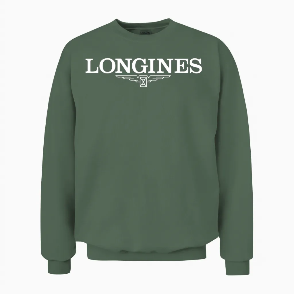 Longines Logo Swiss Watch Unisex Sweatshirt in Military Green