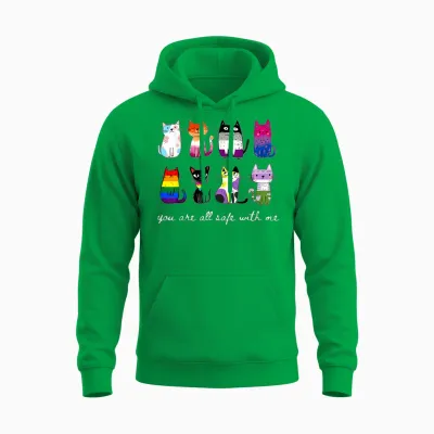 You Are All Safe with Me Cute Cat Pride Month Lgbt Support Unisex Hoodie - Irish Green