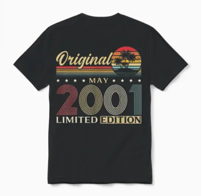 25 Ans Anniversaire Homme Cadeau Mai 2001 Vintage Unisex T-Shirt - Black