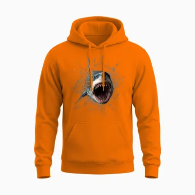Cadeau Original Effet Optique Grand Requin Blanc Trompe œil Unisex Hoodie - Safety Orange