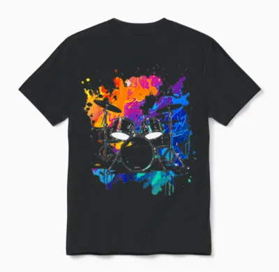 Drums Colorful Instrument Band Drum Music Unisex T-Shirt - Black