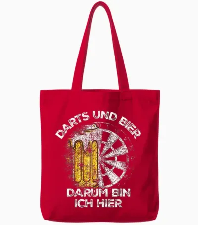 Dart Und Bier Darum Bin Ich Hier Dartbrett Retro Dart T-Shirt, Black Tote Bags - Red