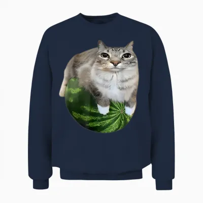 Funny Watermelon Cat Meme Unisex Sweatshirt - Navy