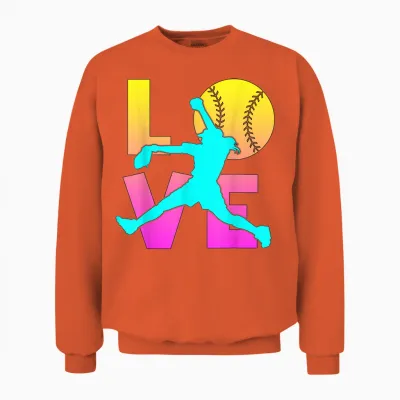 I Love Softball-Shirt Teen Girl Women Mom Cute Graphic Tees Unisex Sweatshirt - Orange
