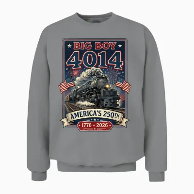 Big Boy 4014 Train 4th of July Retro Us Flag Vintage Apparel Unisex Sweatshirt - Sport Grey