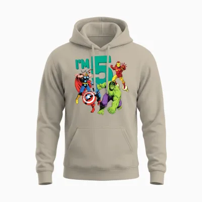 Kids Marvel Avengers Cute 5th Birthday I'm 5 T-Shirt, Black Unisex Hoodie - Sand