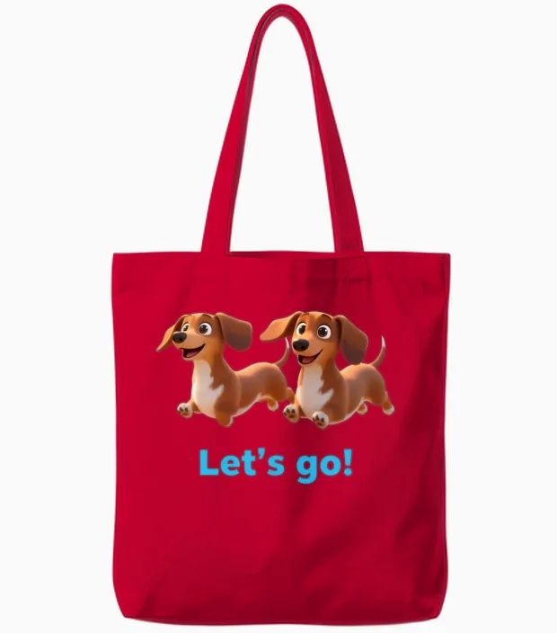 Twin Dachshunds Adventure Travel Tote Bags in Red