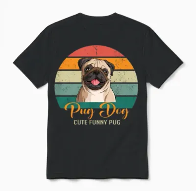 Cute Funny Pug Unisex T-Shirt - Black