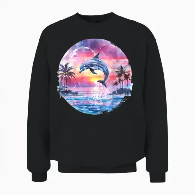 Sea Ocean Animal Art Delfin Sonnenuntergang Meer Ozean Tierliebhaber Ozean Meer Delfin T-Shirt Schwarz S Eu 38-40 Unisex Sweatshirt - Black