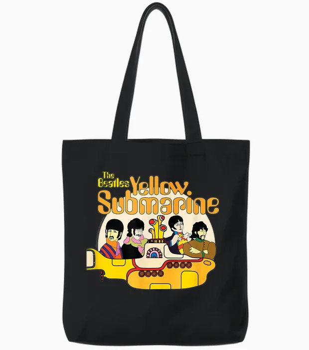 The Beatles - We All Live in a Yellow Submarine T-Shirt, Black Tote Bags in Black