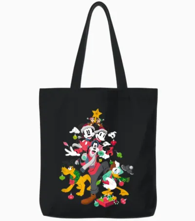 Disney Mickey Minnie Goofy Pluto Chip Dale Christmas Tree Tote Bags - Black
