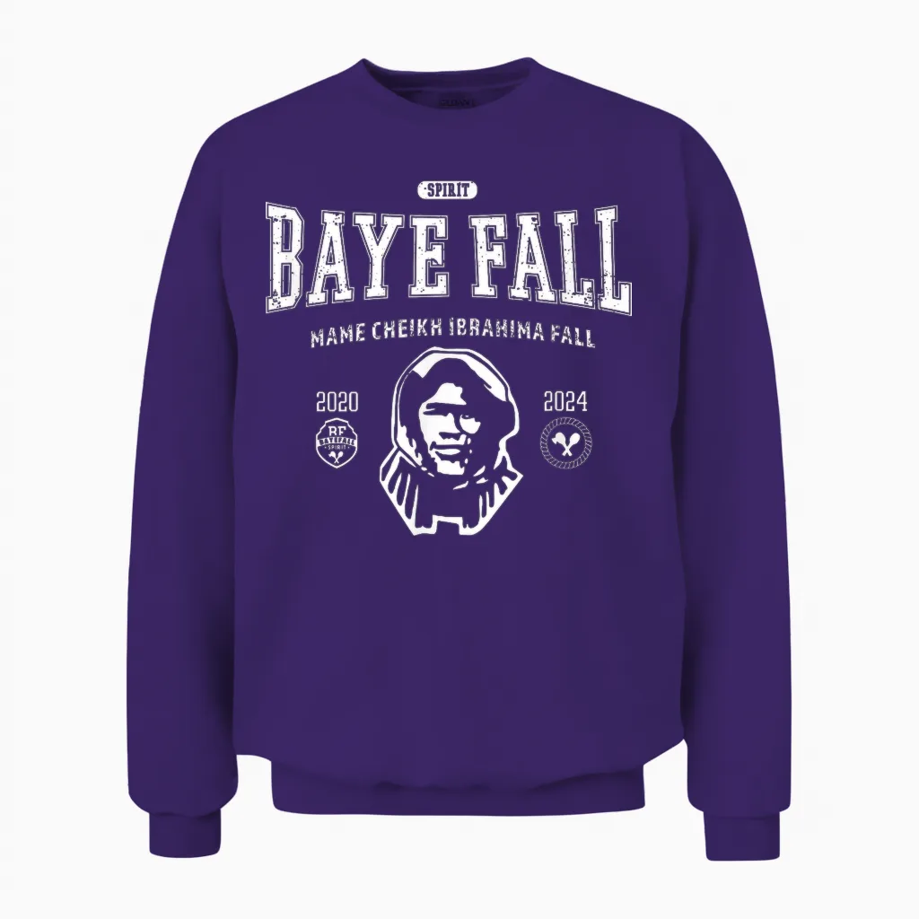 Name Cheikh Ibrahima Fall Baye Fall Mourid Senegal Bayefall T-Shirt, Black, S Unisex Sweatshirt in Purple