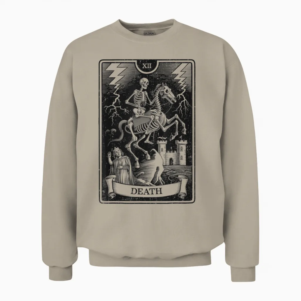 Esoteric Mystic Spiritual Tarot Card Streetwear T-Shirt, Grey, S Unisex Sweatshirt in Sand