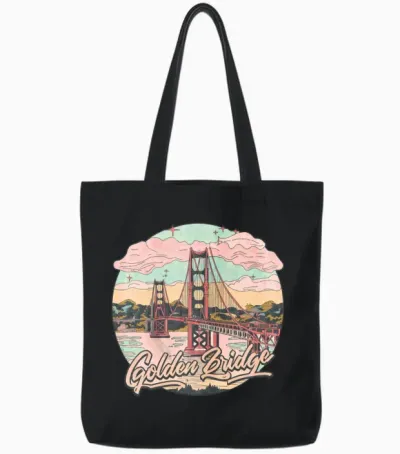 Golden Gate Bridge Retro Pastel Colors Tote Bags - Black