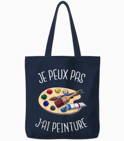 Je Peux Pas J'ai Painting Humour Gift of Painter T-Shirt, Black, S Tote Bags - Navy