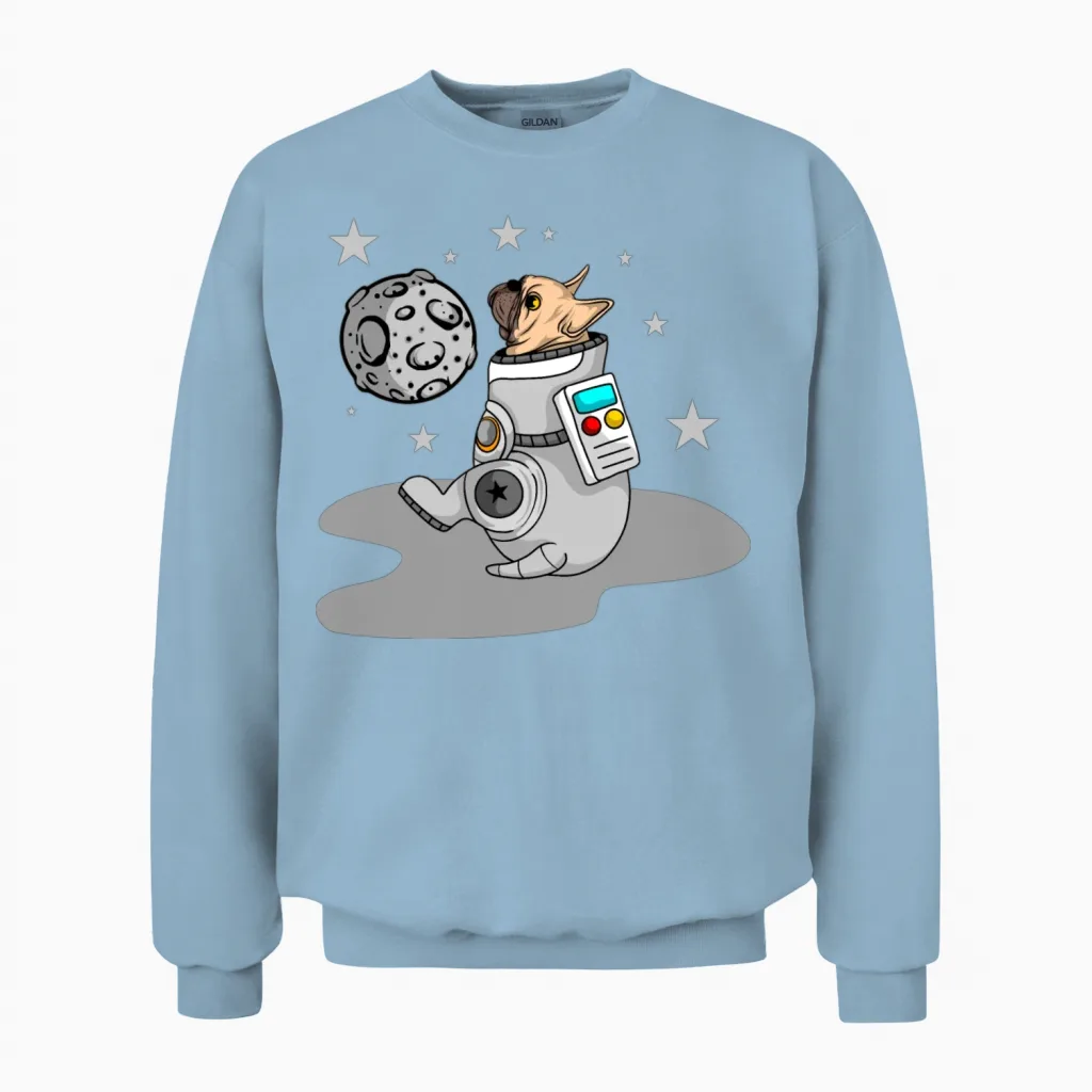 Funny Dog Astronaut Lovers Gift Unisex Sweatshirt in Light Blue