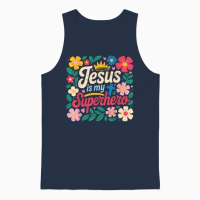 Girls Jesus Is My Superhero Christian Toddler Sister God Mom Unisex Tank Top - Navy