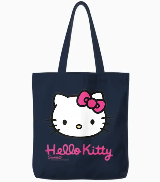 Hello Kitty - Classic Kitten T-Shirt, Black, Female X-Small Tote Bags - Navy