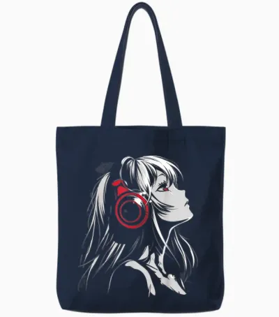 Anime Manga Pattern Helmet Illustration Anime T-Shirt, Black, S Tote Bags - Navy
