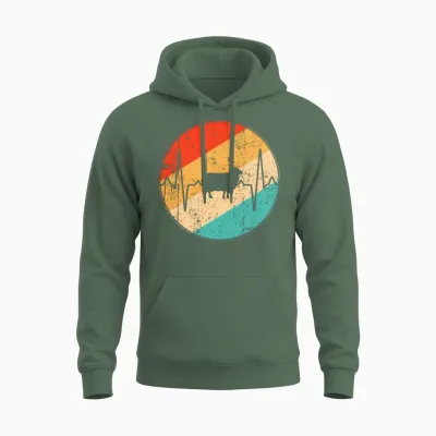 Sheep Retro Heartbeat Unisex Hoodie - Military Green