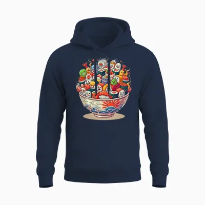 Kawaii Sushi Bowl Cartoon Parade Unisex Hoodie - Navy