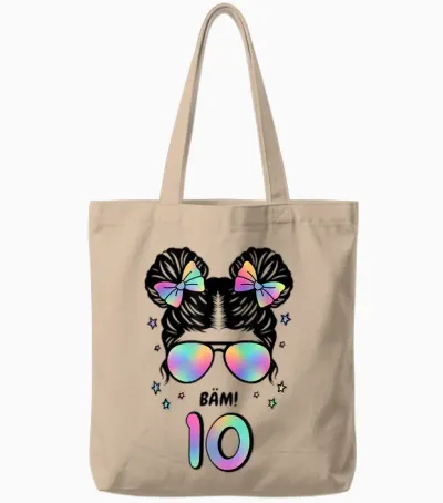 10th Birthday Girl Messy Bun Bäm! 10 Tote Bags - Natural