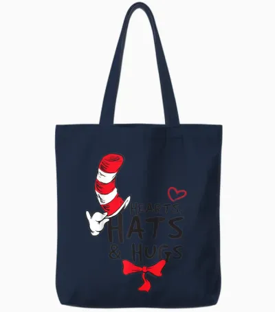 Dr. Seuss Cat in the Hat Hats & Hugs Officially Licensed Tote Bags - Navy