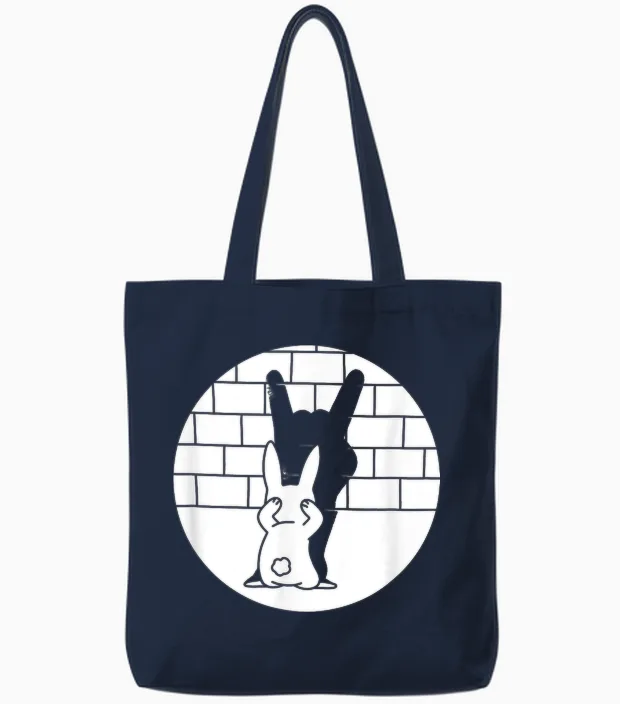Funny Easter Bunny Heavy Metal Fan Rock Festival Rabbit T-Shirt, Black Tote Bags in Navy