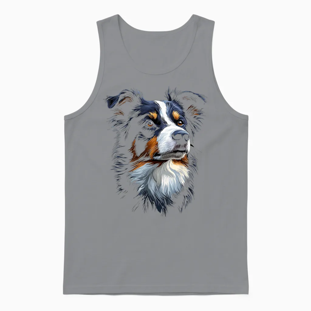 Dog Border Collie T-Shirt, Black, S Unisex Tank Top in Sport Grey