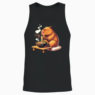 Cute Capybara Eats Ramen Noodles Capybaras Ramen T-Shirt, Black Unisex Tank Top - Black