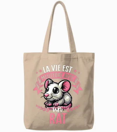 Life Is Better with a Rat - Sweet Rat T-Shirt, Black, S Tote Bags - Natural