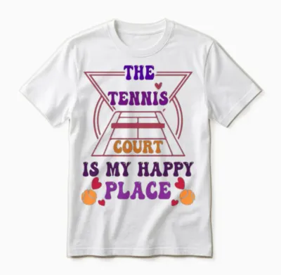 The Tennis Court Is My Happy Place Funny Unisex T-Shirt - White