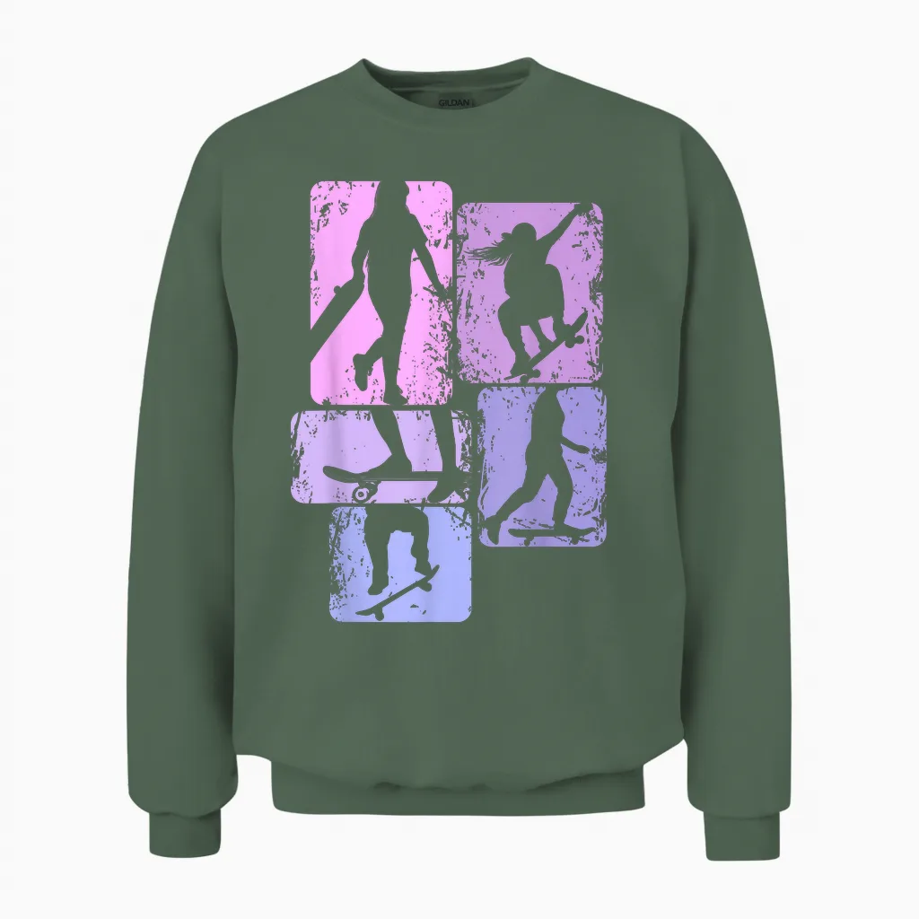 Skateboard Mädchen Skater Girl Skateboard Kinder Unisex Sweatshirt in Military Green