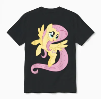 My Little Pony: Friendship Is Magic Big Fluttershy Portrait T-Shirt, Blue Unisex T-Shirt - Black