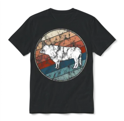 Bull in Retro Style Unisex T-Shirt - Black