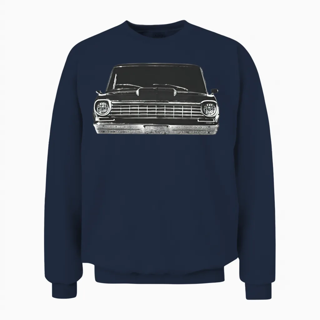 1964 Chevy Nova Ss Front Grill View Silhouette Unisex Sweatshirt in Navy
