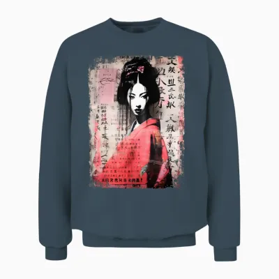 Geisha Asia Japan Woman Vintage Culture Tokyo Geisha Long Sleeve, Black Unisex Sweatshirt - Dark Heather