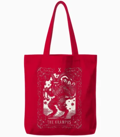 Krampus Tarot Card Design Christmas Season Evil Pajama Xmas Tote Bags - Red