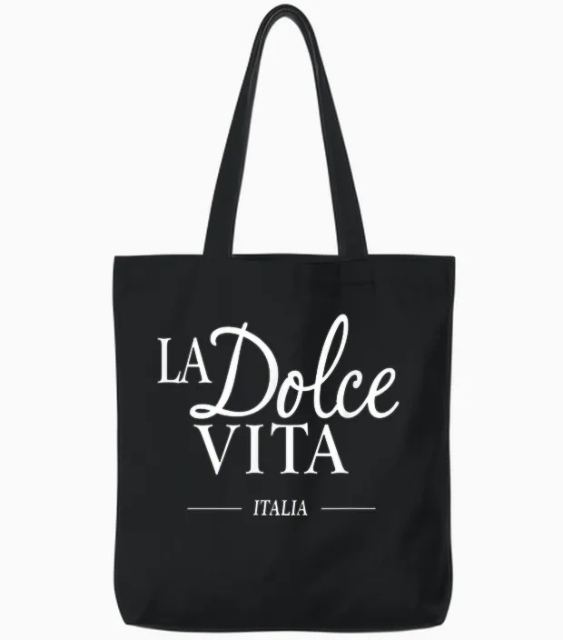 Italy Men Women - Chic La Dolce Vita Italia Elegant Italian T-Shirt, Black, S Tote Bags in Black