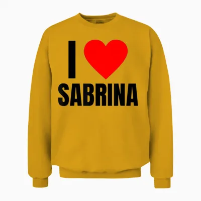Personalised Name I Love Sabrina for Women Heart Shaped Unisex Sweatshirt - Gold