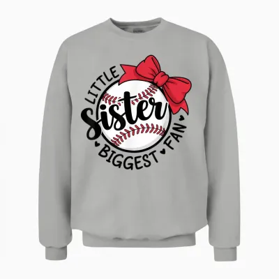 Baseball Little Sister Biggest Fan Bow Baseball Sister Unisex Sweatshirt - Ash