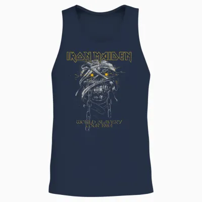 Iron Maiden Powerslave Head Mummy Brown Unisex Tank Top - Navy