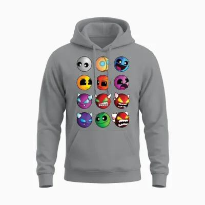 Geometry Dash Difficulty Demon Faces Unisex Hoodie - Sport Grey