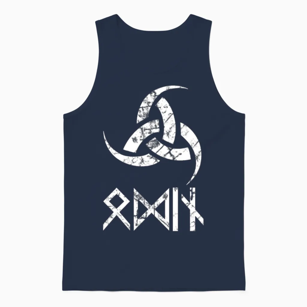 Odin God Symbol Horns Nordic Mythology Unisex Tank Top in Navy