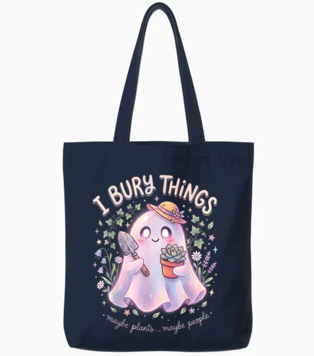J'enterre Des Choses Plantes Ou Gens Fantome Jardinier Tote Bags in Navy
